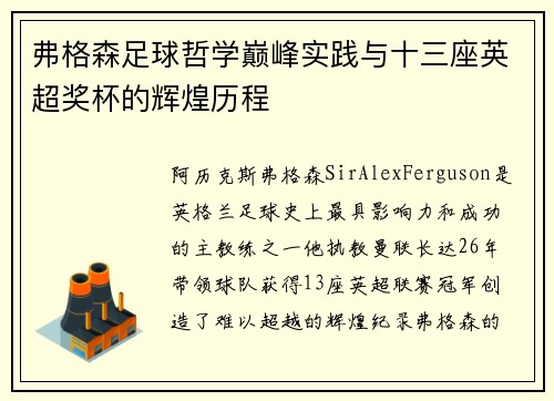 弗格森足球哲学巅峰实践与十三座英超奖杯的辉煌历程