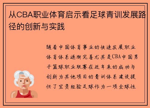 从CBA职业体育启示看足球青训发展路径的创新与实践
