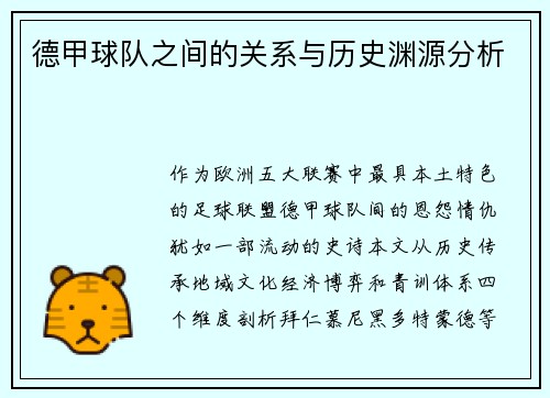 德甲球队之间的关系与历史渊源分析