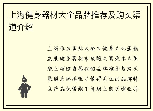 上海健身器材大全品牌推荐及购买渠道介绍